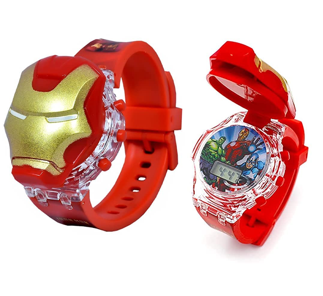 ALNA-TURAKids Avengers Iron Man Digital Watch – Flip Open Dial with Superhero Design, LED Time Display, Adjustable Strap With Light & Music,Boys Cartoon Wrist Watch Gift (Age 3 To 12 Years)