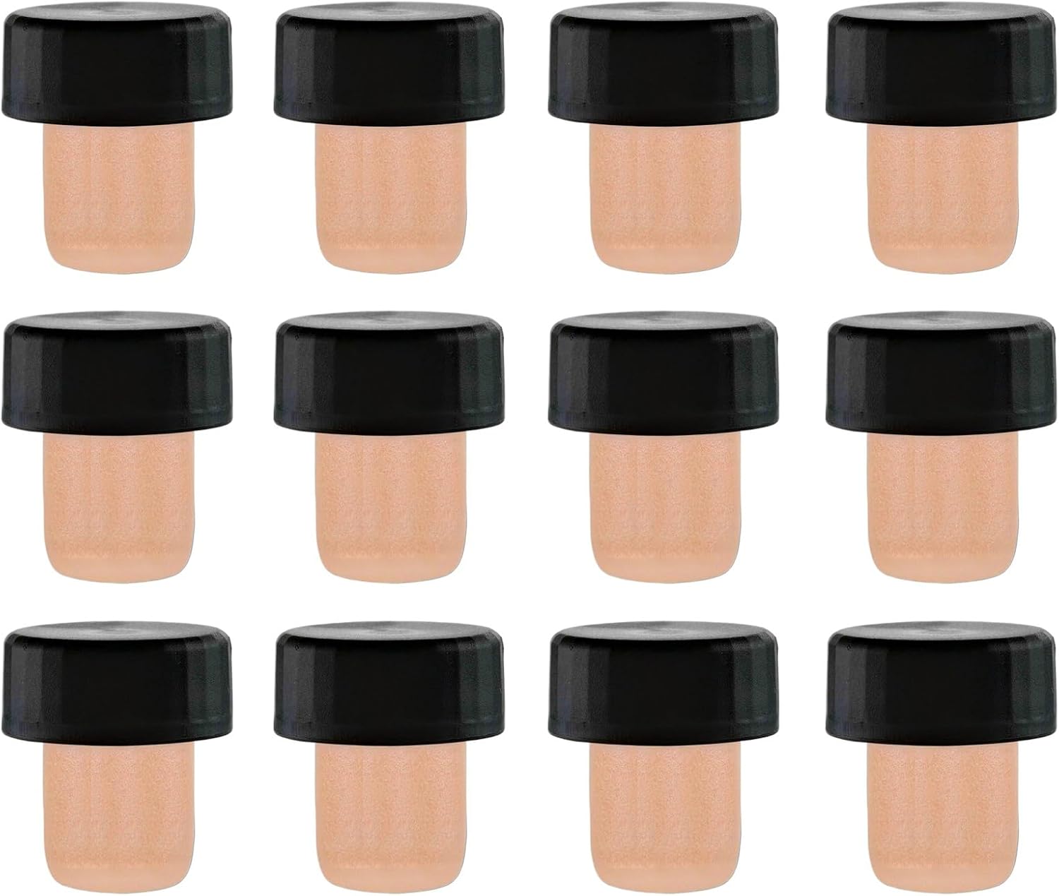 19.5mm Synthetic Bar Top Pourer Corks with Black Caps, Pack of 12 - Integrated Pour Spout for Oils & Vinegars