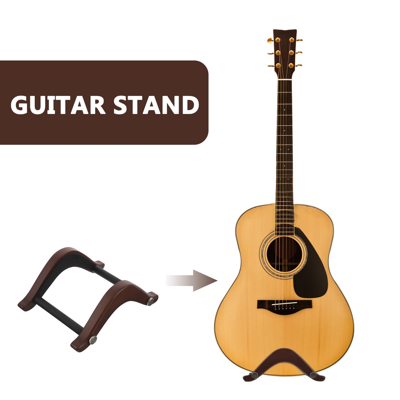 Healeved Supporto per Chitarra da Terra in Legno Marrone, Design a Forma, Stabile e Antiscivolo, Portatile e Facile da Riporre per Chitarra Acustica Durante Sessioni Musicali