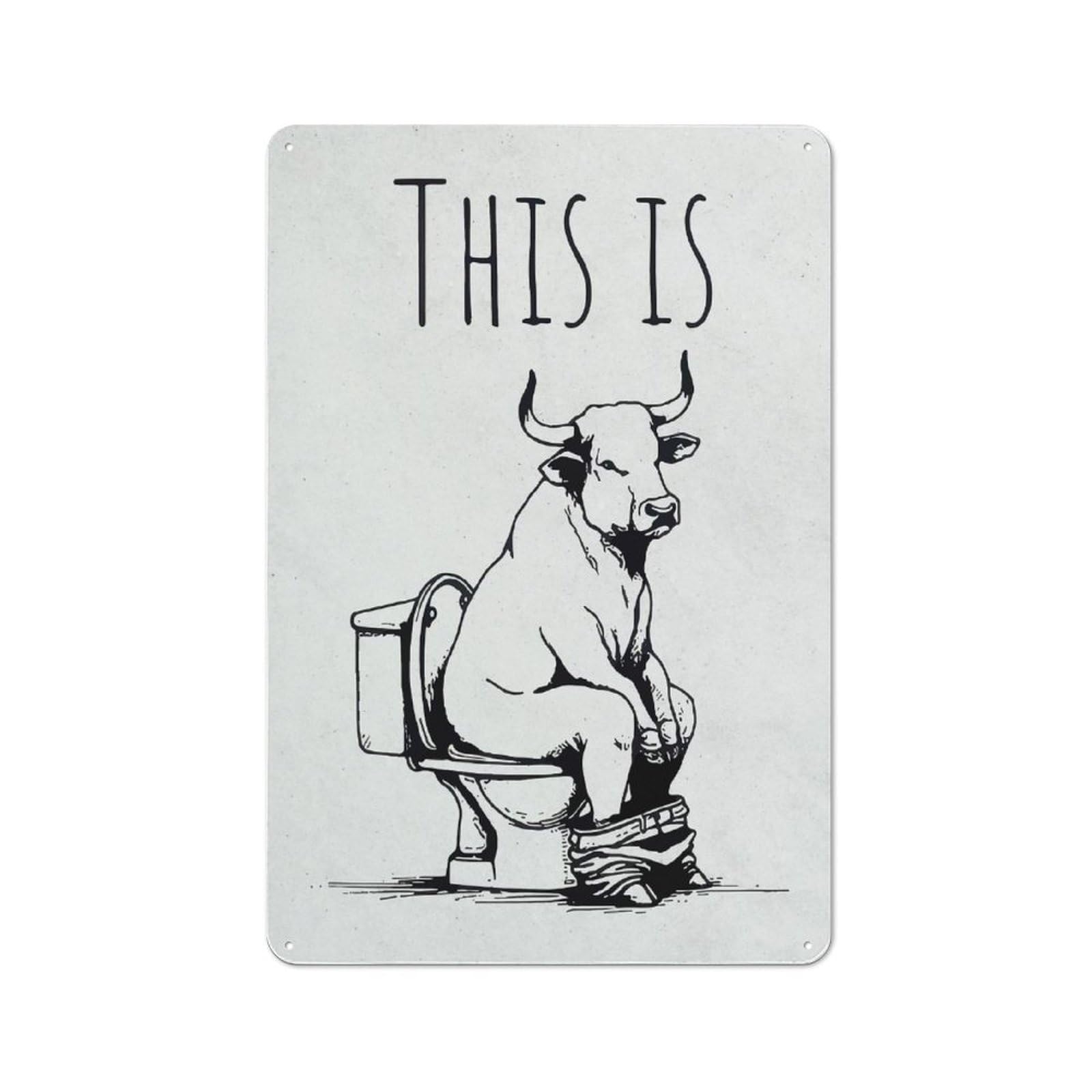 Junmoney Style-7 For Lounge Or Reading Corner, Bull Sitting On Toilet Retro Tin Sign 30X20cm, Gift For Reading Corner Decorators During The Christmas Season