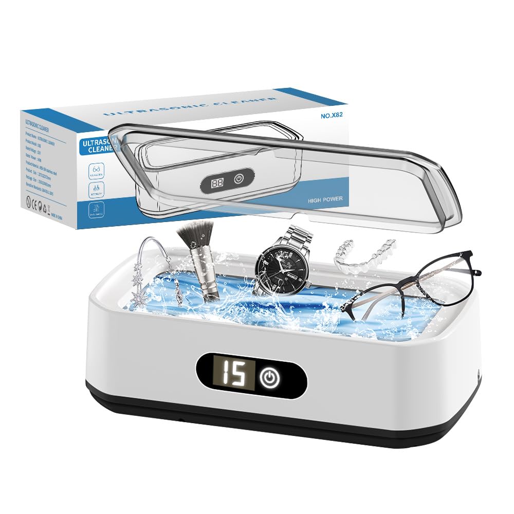 Limpiador ultrasónico de 49 kHz, gran capacidad de 650 ml, temporizador digital LED de 5 niveles, depósito interior de acero inoxidable 304, ideal para gafas, joyas, prótesis dentales, relojes