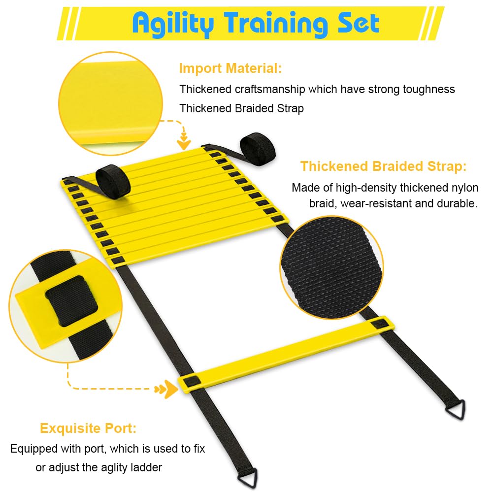 Fussball Trainingszubehör Kinder Koordinationsleiter Trainingsleiter, 6M Koordinationsleitern für fußball mit 16 Hütchen Trainingsset Equipment Zubehör Fußballtraining für Jungs Kinder