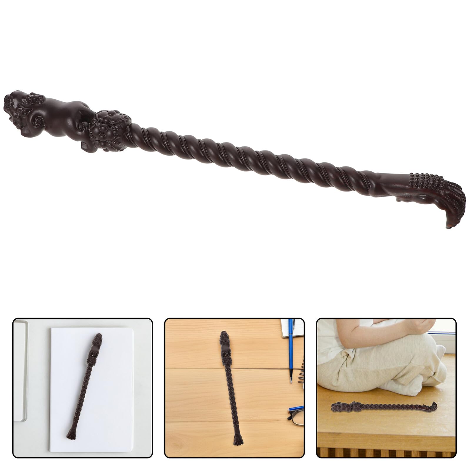 Homoyoyo Rückenkratzer aus Ebenholz 40cm Lang mit Holzschnitzerei Traditioneller Körpermassage Stab für Rückenmassage und Juckreizlinderung Manuelles Entspannungsgerät für Zuhause