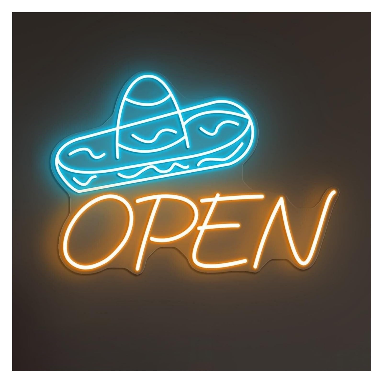 Hanging Art Neon Signs Sombrero Hat Open Neon Sign, Suitable For Restaurants Decor With Brightness Adjustable 55cm