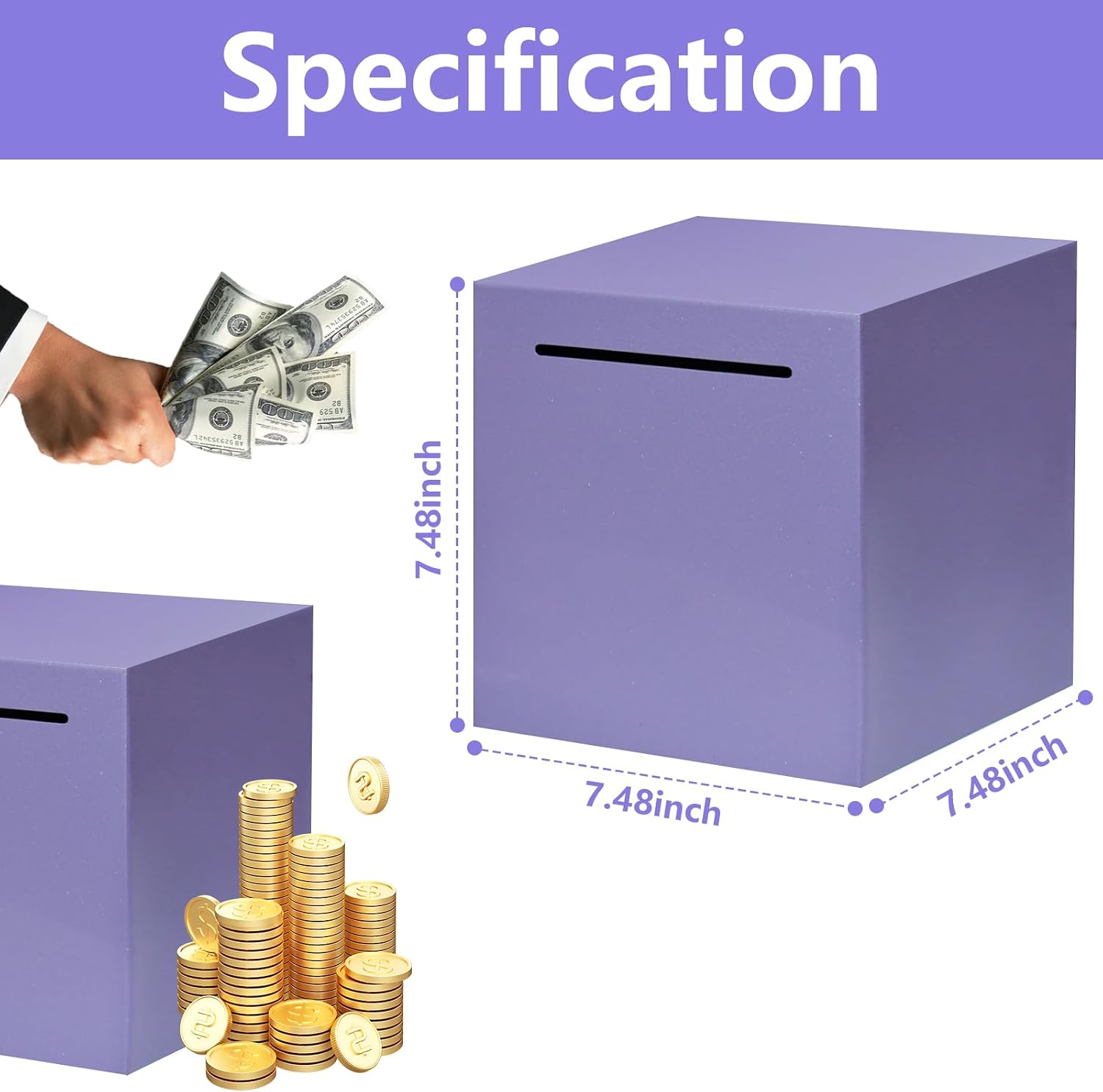 Stainless Steel Piggy Bank for Adults, Indestructible Savings Box for Cash, Must-Break-to-Open Metal Secure Money Banks for Kids, Unbreakable Coin Bank for Money Saving Plan (Purple, 7.48inch) image 2