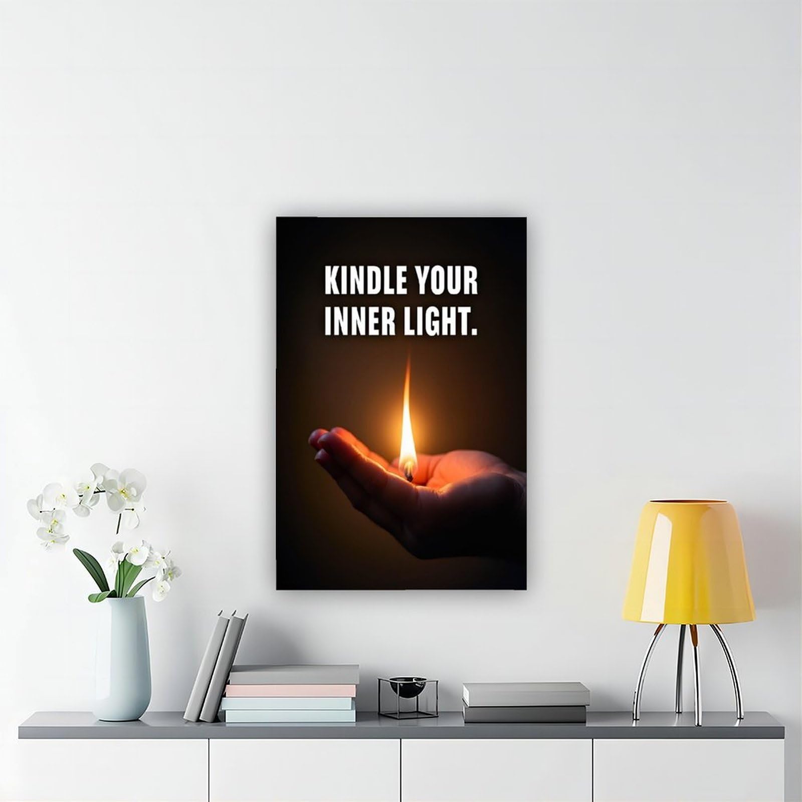 QIENAZIO Kunstdruck auf Leinwand, Motiv: Kindle Your Inner Light, inspirierende Zitate, Wandkunst, Schlafzimmer, Büro, Küche, Dekoration, Geschenke, 60 x 90 cm