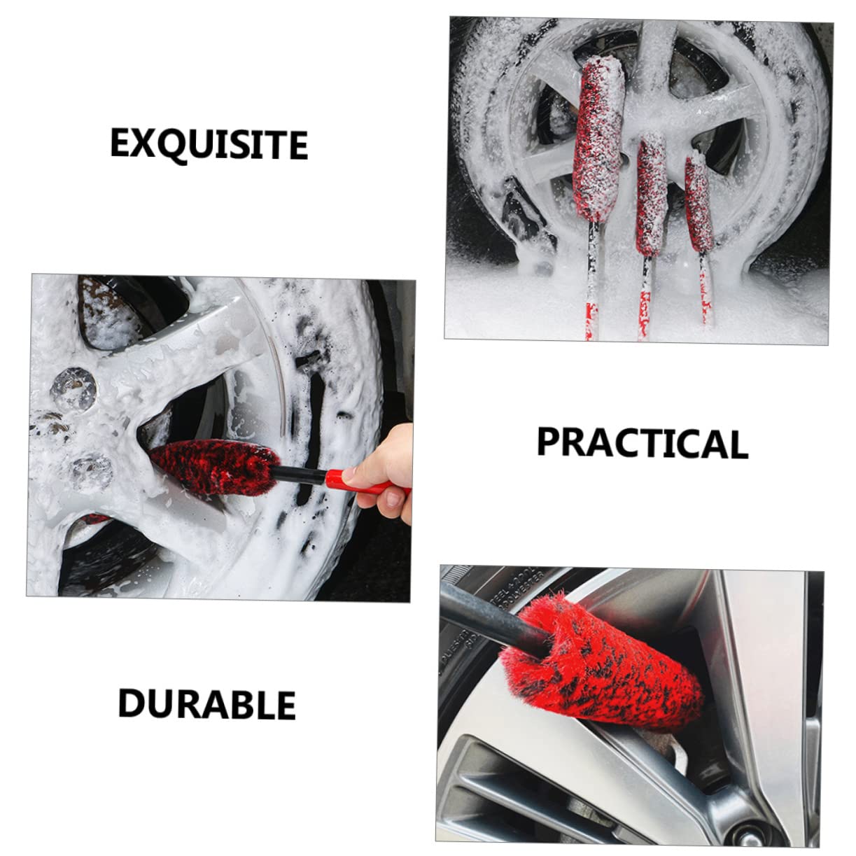 3 Stück Felgenreinigungsbürsten Ergonomisch Langlebig mit Dichten Borsten Kompakt für Autoreifen und Leichtmetallfelgen Autopflege Werkzeug