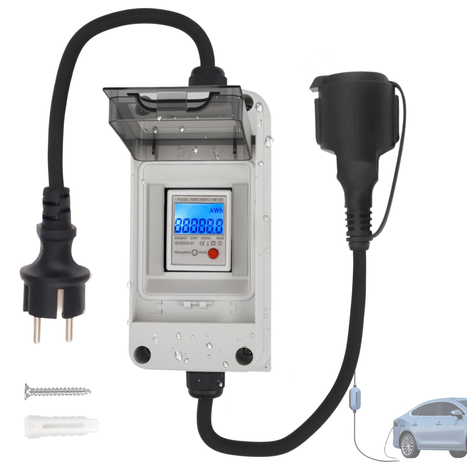 Mobiler Digitaler Stromzähler mit Reset, 230V 60A Mobile Meter Intelligenter CEE Outdoor KWH Messgerät IP65 Wasserdichtem Gehäuse für Wohnmobile Elektrofahrzeuge Steckdosen
