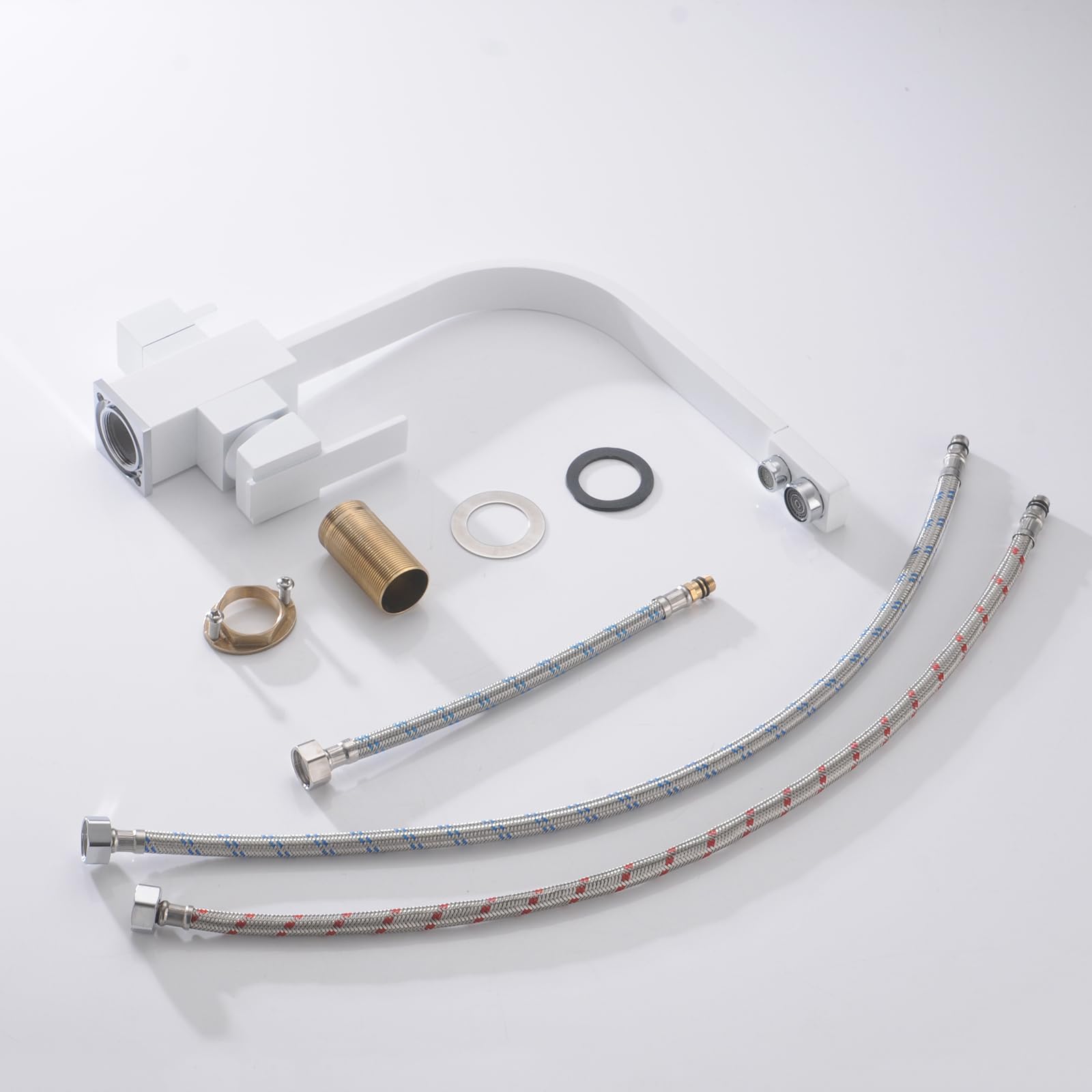 Grifo de cocina blanco de 3 vías para agua potable, giratorio de 360°, sistema de ósmosis de doble palanca, compatible con fregadero de cocina, fácil instalación