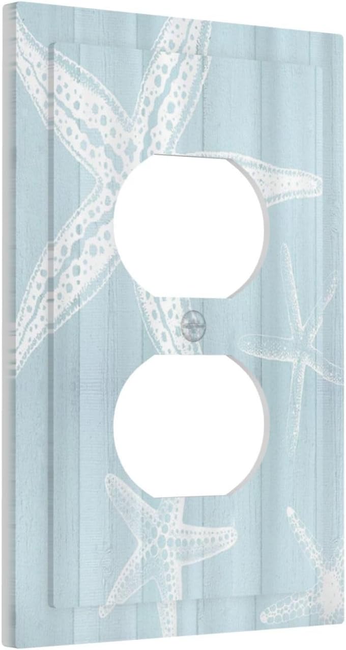 Rustic Beach Starfish Wooden Nautical Vintage Ocean 1 Gang Single Duplex Light Switch Plate Outlet Cover Decorative Wall Plate Switchplate Electrical Faceplate for Farmhouse Bathroom Bedroom Decor