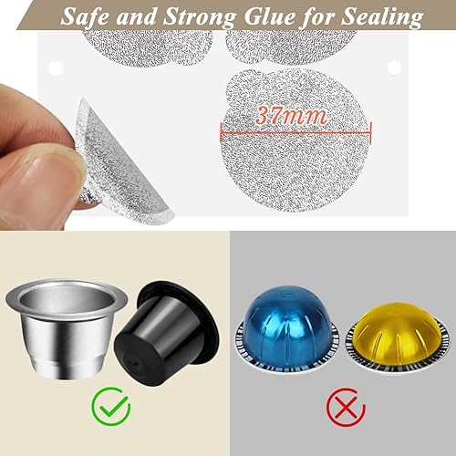 Miniatura 4 de CAPMESSO Láminas de expreso, tapas de sellado de cápsulas de café para cápsulas Nespresso reutilizables, cápsulas recargables compatibles con