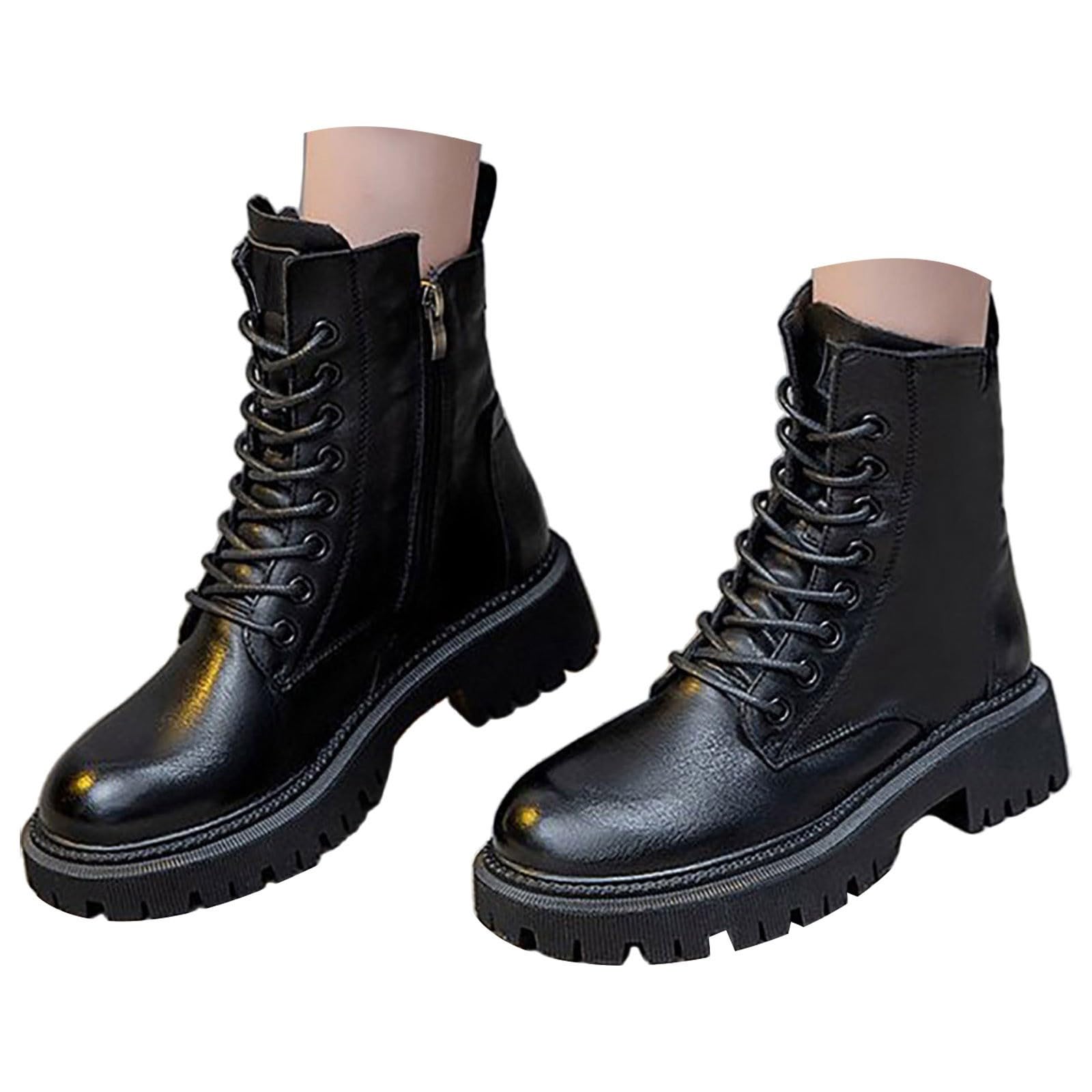 Bottes à talons hauts pour femme - Bottes de motard en cuir avec lacets - Bottes d'équitation vintage pour femme - Bottes de moto pour femme - Antidérapantes - Résistantes à l'abrasion - Bottes en