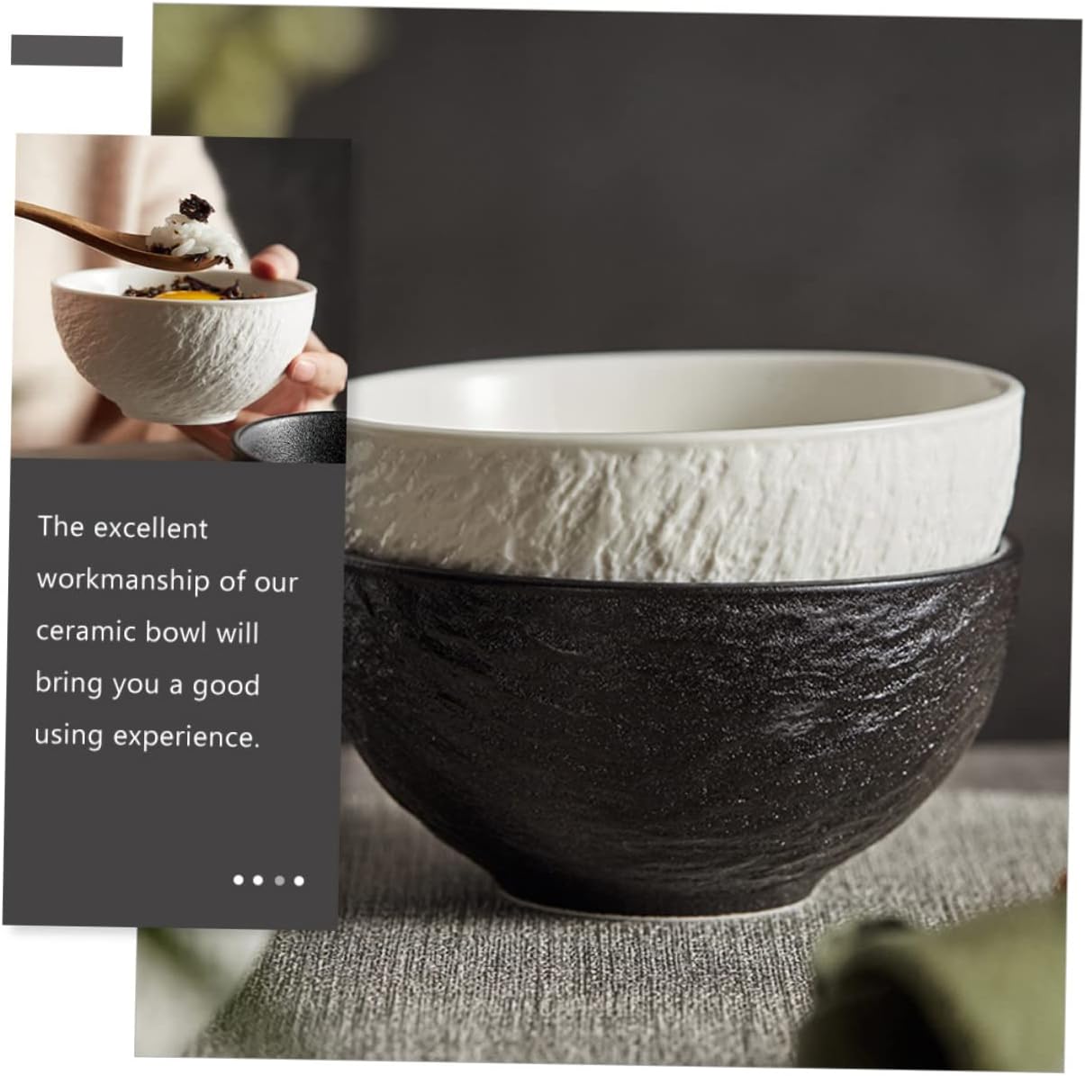 PRETYZOOM 4pcs Ceramic Rock Pattern Rice Bowl Lid Multi-function Serving Bowl for Soup Noodles Fruit Salad Hot Cold Meals Dinnerware