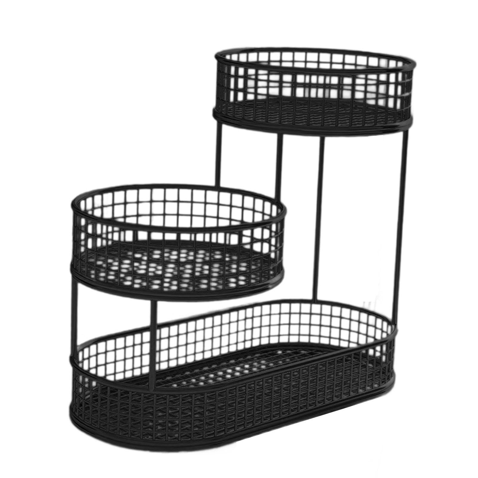 PUXZYAX Functional 3 Tier Vegetable Rack Holder for Bread Fruits and Snacks Ensures Freshness At Home Countertop Vegetable Bowl Kitchen Countertop Rack Eggs, Black, 40x32cm