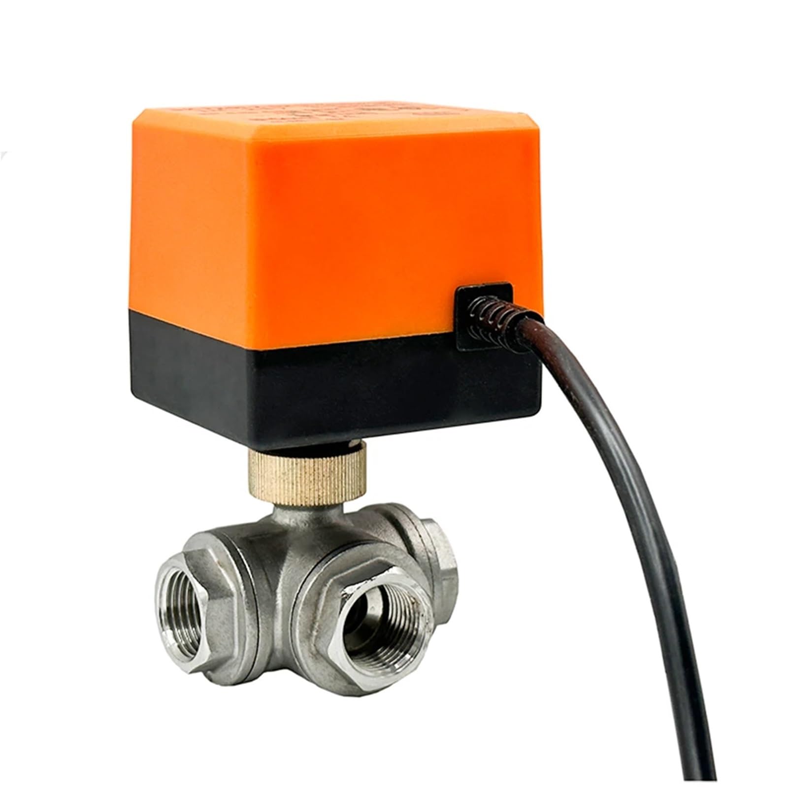 KKCZOFMJ 1/2" 3 Way 304 Stainless Steel IP65 Waterproof Motorized Ball Valve 220V 12V 24V 3-Wire 2 Control T Type Electric Ball Valve(T TYPE-12VDC-CR02)