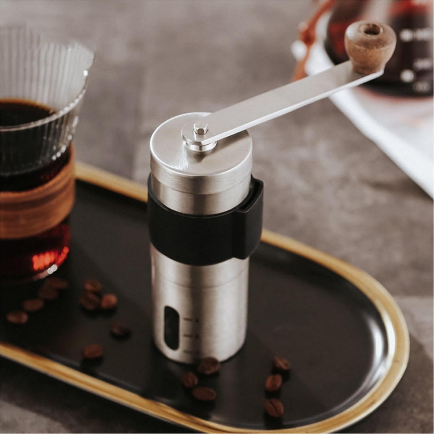 Coffee Grinder Hand Coffee Bean Grinder Hand Grinder Coffee Machine Portable Manual Bean Grinder Home Coffee Grinder(Silver)