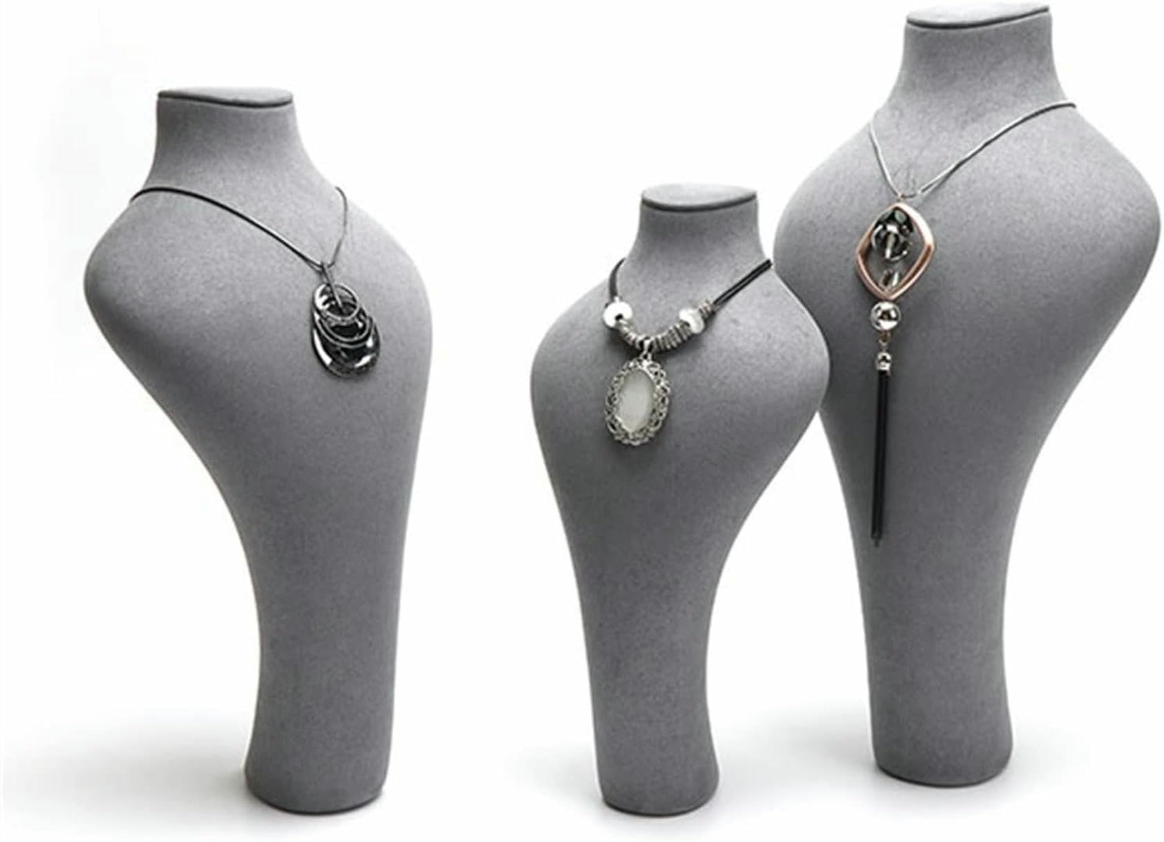 Expositor de Joyas de Terciopelo Blanco con Forma de Busto para Collares (30 cm), Soporte para Guardar y presentar Collares, Colgantes y Cadenas, Elegante Organizador de decoración (Gris, 30 cm)