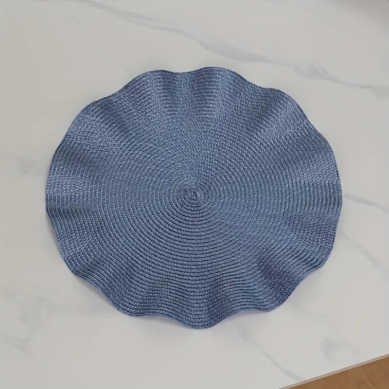 Round Table Placemats, Set of 6, Dubai Style Heat-Resistant Dining Mats, Kitchen and Party Decor (Deep Blue)
