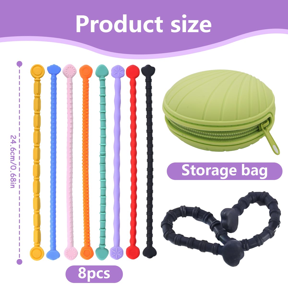 Silicone Fidget Toys Sensory Sticks, 8 PackTextured Calming Sensory Toys for Autism Anxiety Stress Relief - Image 2
