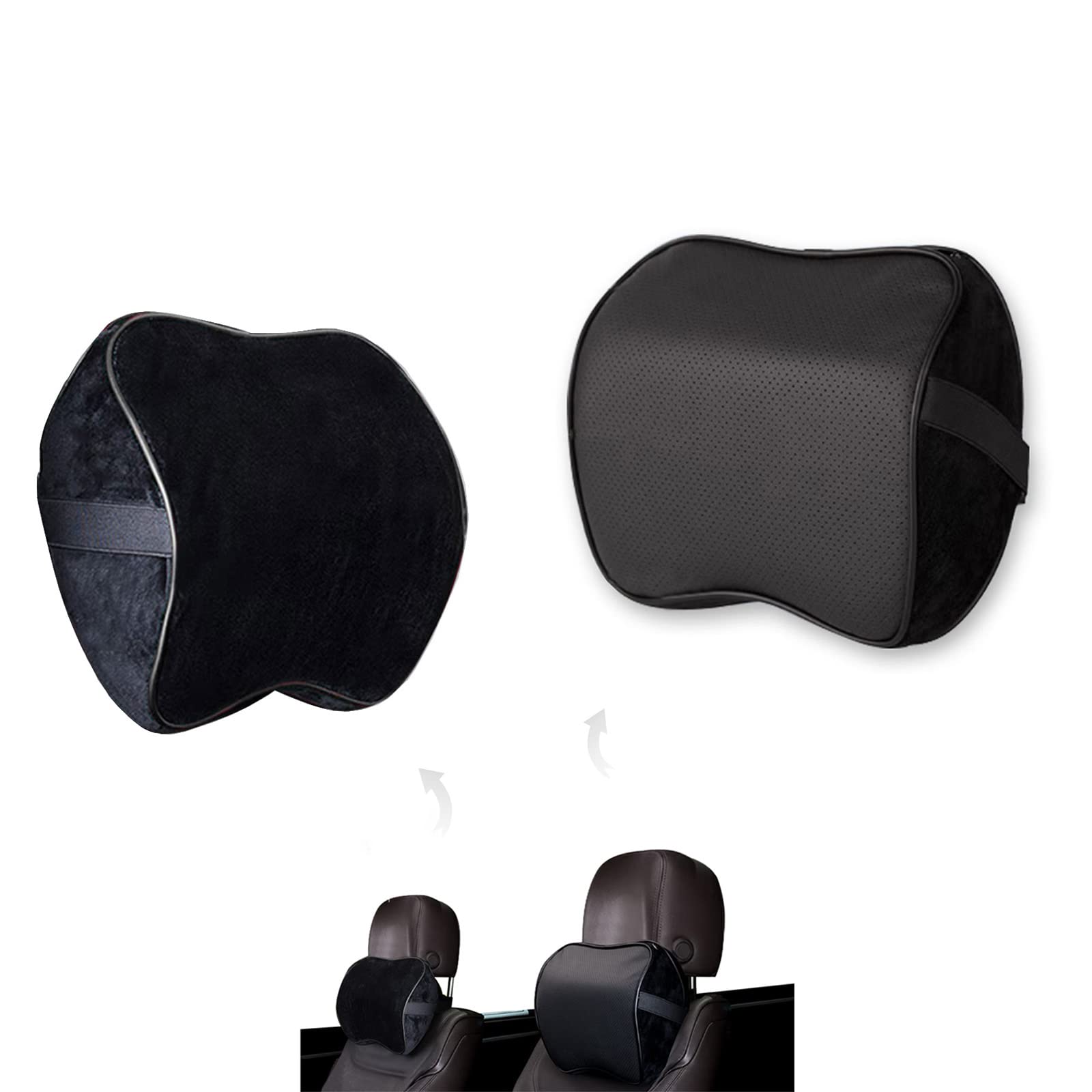 wo yuan2pcs car Neck Pillow Soft Leather Headrest/Suede Fabric for Driving,Car Headrest Pillow 100% Memory Foam and Breathable Removable Cover,Car Pillow can Double Sided Selection