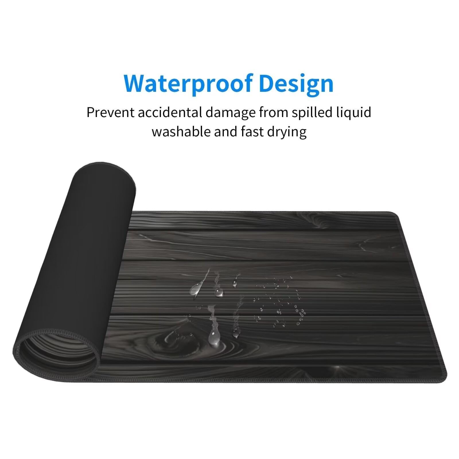 Tappetino Mouse, Tappetino Mouse Gaming Grande XXL 1500x800x3mm Tappetino Scrivania Mouse Pad, Base in Gomma Antiscivolo, Bordi Cuciti, Mousepad per Ufficio e Gaming (Grano di legno nero) R-274