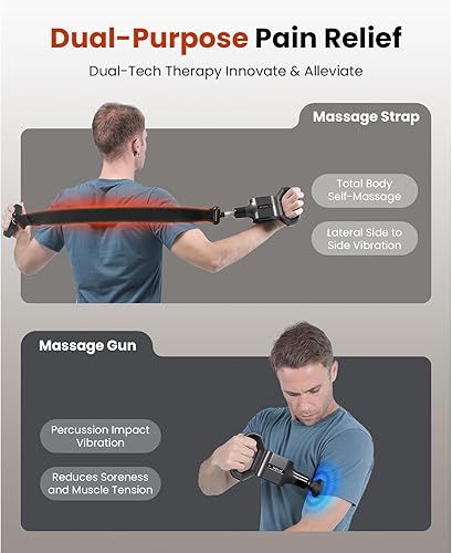 Miniatura 3 de BOB AND BRAD Pistola de masaje con correa de masaje para difícil acceso, masajeador de percusión y compresión de doble modo para recuperación