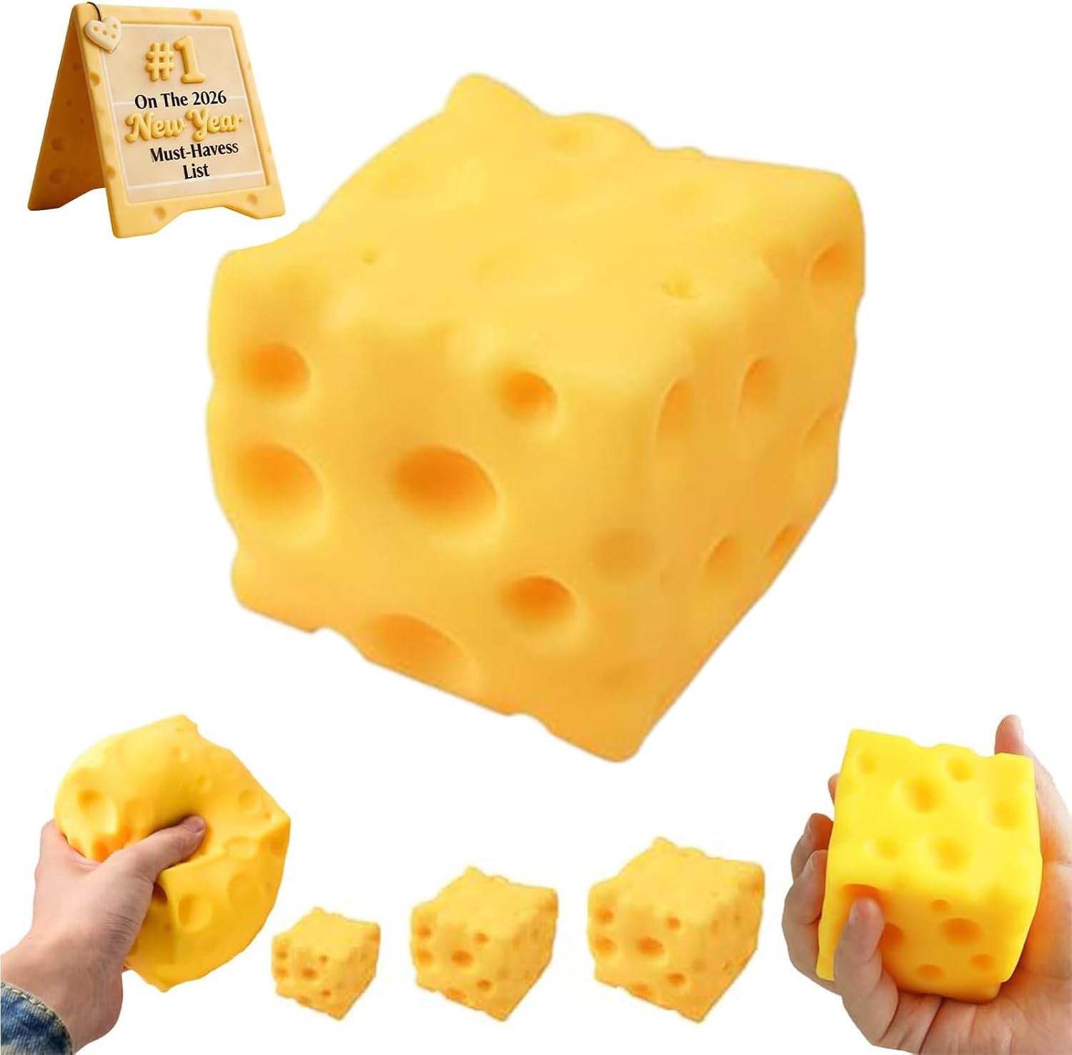 Cheese Squishy, Big Cheese Squishy, Yellow Rebounding Cheesess, Soft Novelty Toy, Relief Sensory Toys for Adults (S+L)