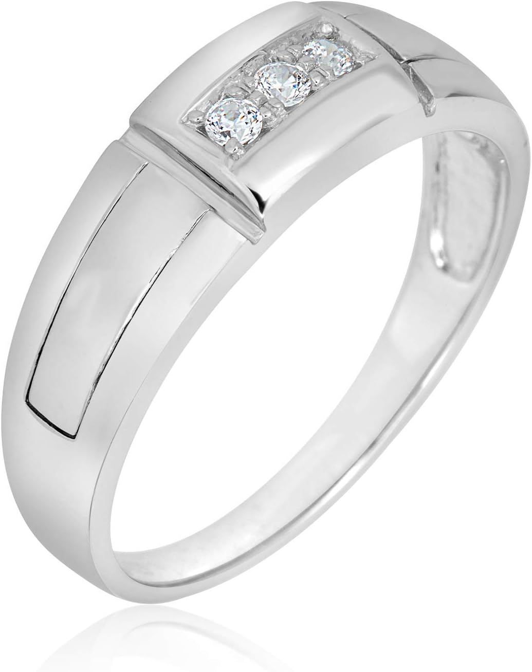 AVORA 925 Sterling Silver Men's Simulated Diamond CZ 7mm Diamond-Cut Wedding Band Ring