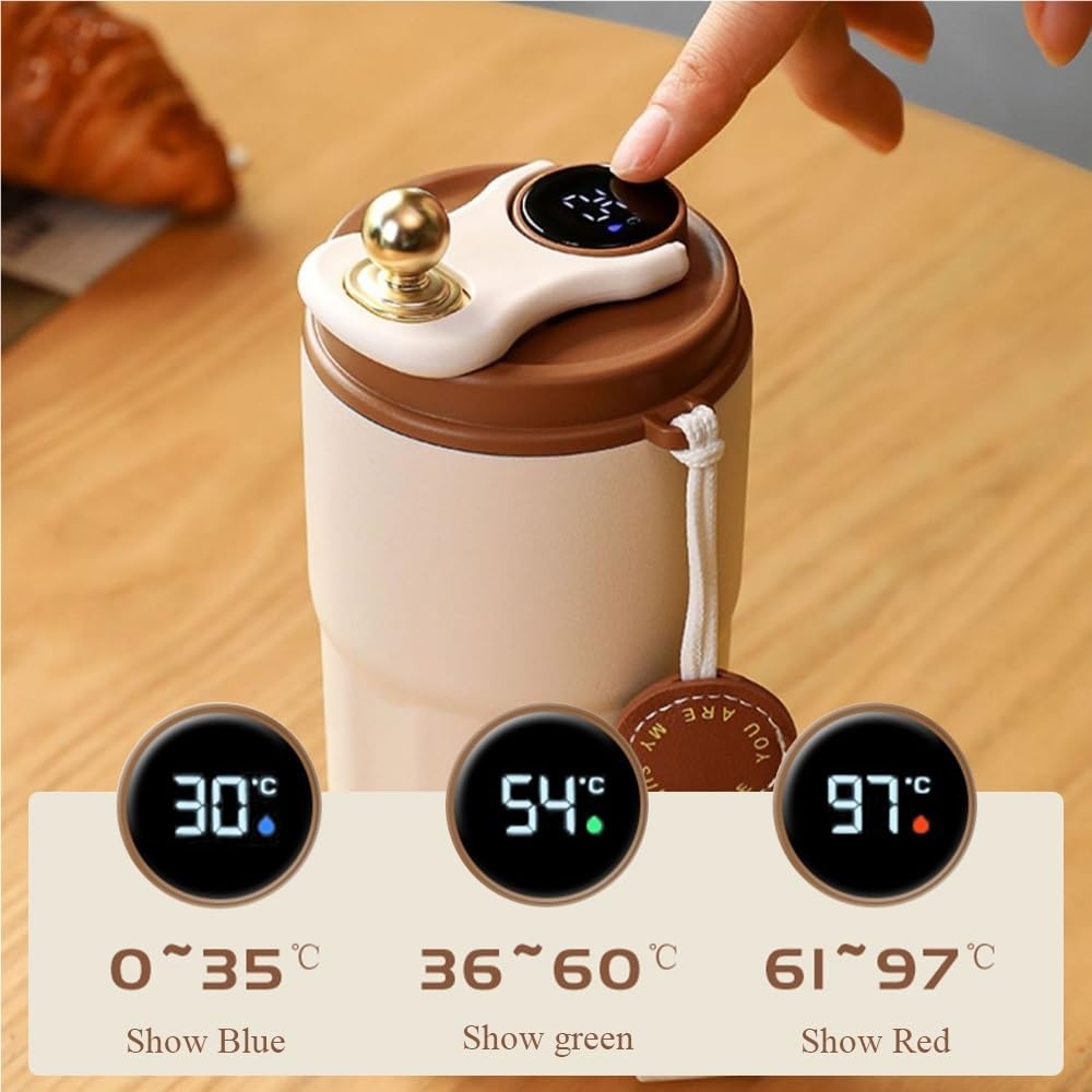 Taza de café con pantalla de temperatura de 420 ml, termo inteligente, taza de café de viaje de acero inoxidable 316, taza térmica a prueba de fugas (plata)