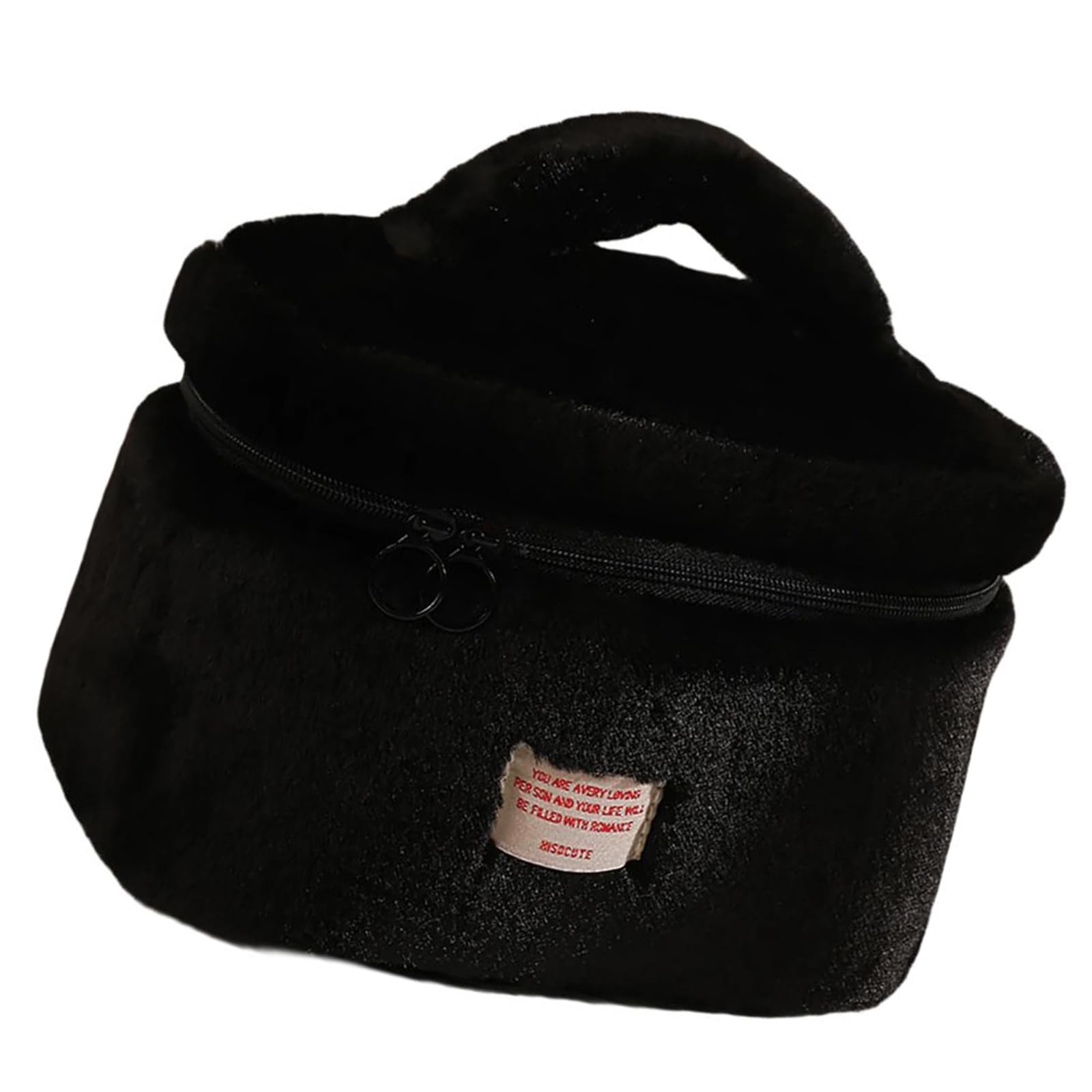 Kalttoy Black Practical Sturdy Plush Makeup Pouches With Zippered Fashion Accessory For Beauty Lovers Organization Makeup Artist Storage Pouches