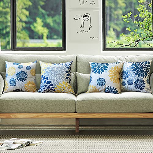 Kimfelai 4-Piece Set Of Navy Blue Modern Golden Flowers Throw Pillow Covers 18 X 18 Inches Gray And Yellow Floral Home Decoration Pillow Covers Cushion Covers For Sofa Living Room Bedroom Courtyard #TOP6