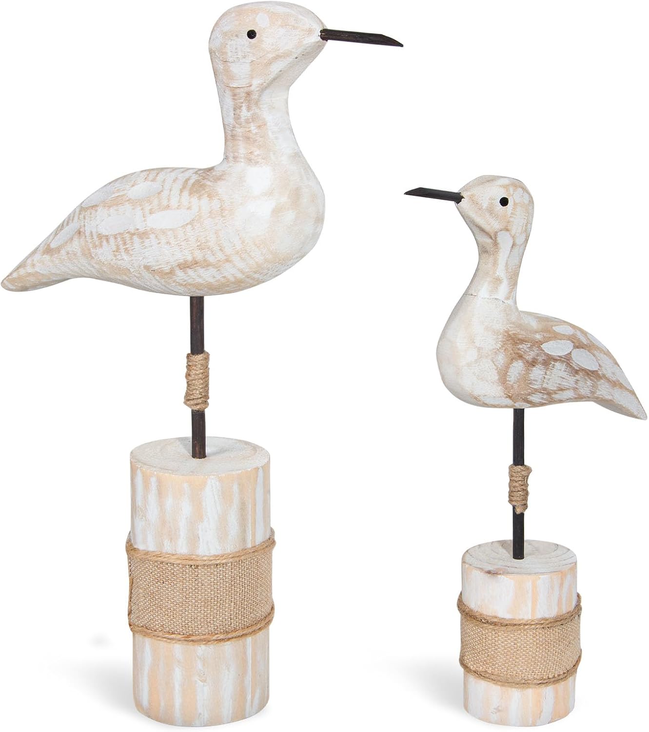 Wooden Sea Birds Statues Coastal Decor, White Seagull Statues for Nautical Coastal Beach Ocean Home Decoration (2Packs)