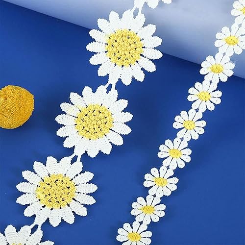 Miniatura 7 de Margarita Sun Flower Decorating Flower Lace Bordado Trim Ribbons para coser o decoración artesanal (D)