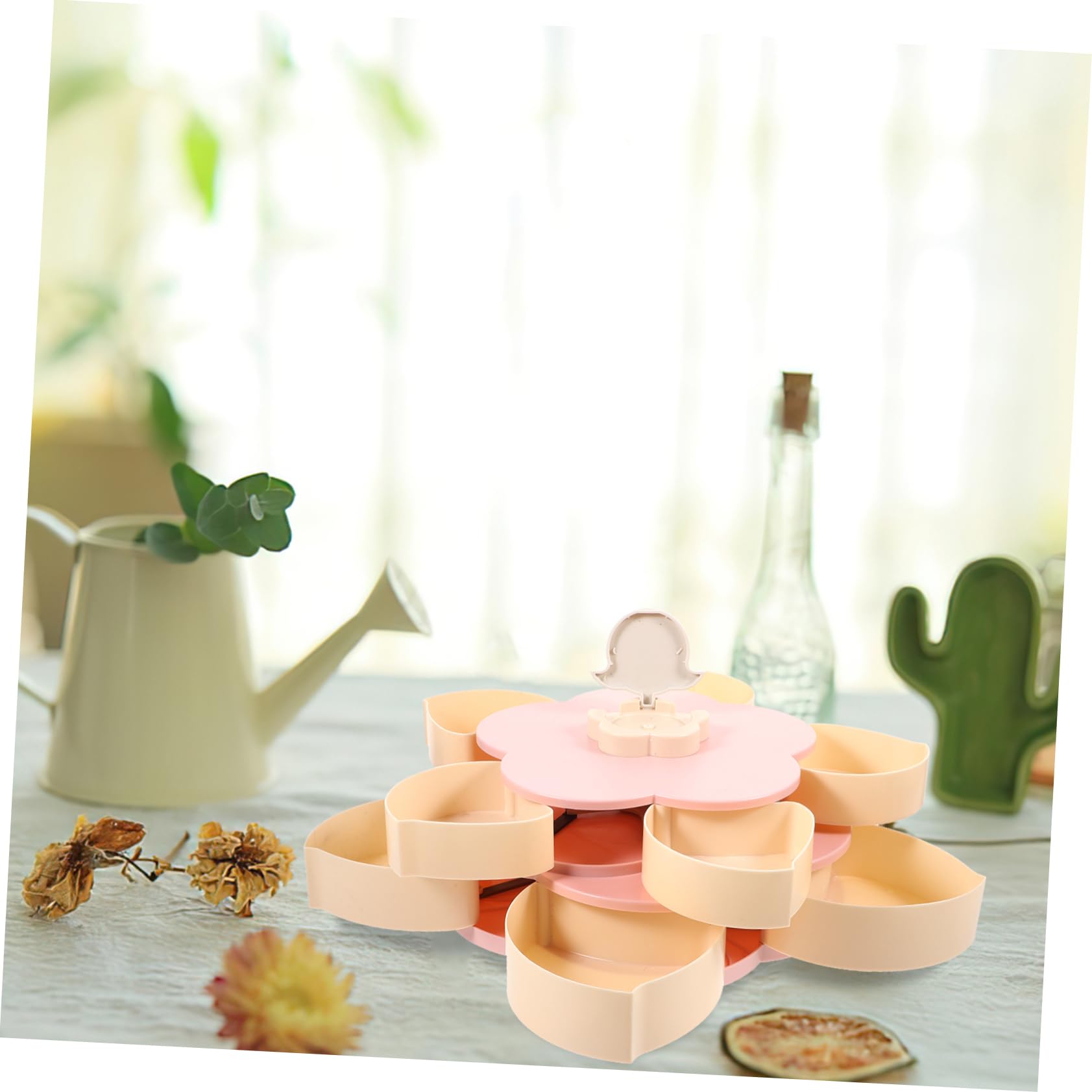 COLLBATH Blumenform-aufbewahrungsbox Für Süßigkeiten Zweischichtig Snackbehälter Mit Handyhalter Drehdesign Lebensmittelbox Mit Fächern
