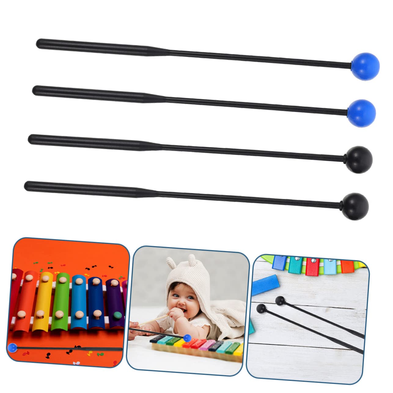 Beaupretty 8 Pares de Goma para Xilófono y Marimba con Mango Plástico Ergonómico Mallets de Percusión para Principiantes y Instrumento Musical Seguro y Fácil de Usar
