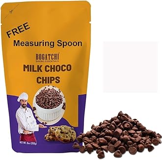 BOGATCHI Milk Chocolate Chips, Chocolate Chips for Baking and Decoration, Milk Chocolate Chips, Tasty and Gluten Free, 200g with Free Measuring Spoon