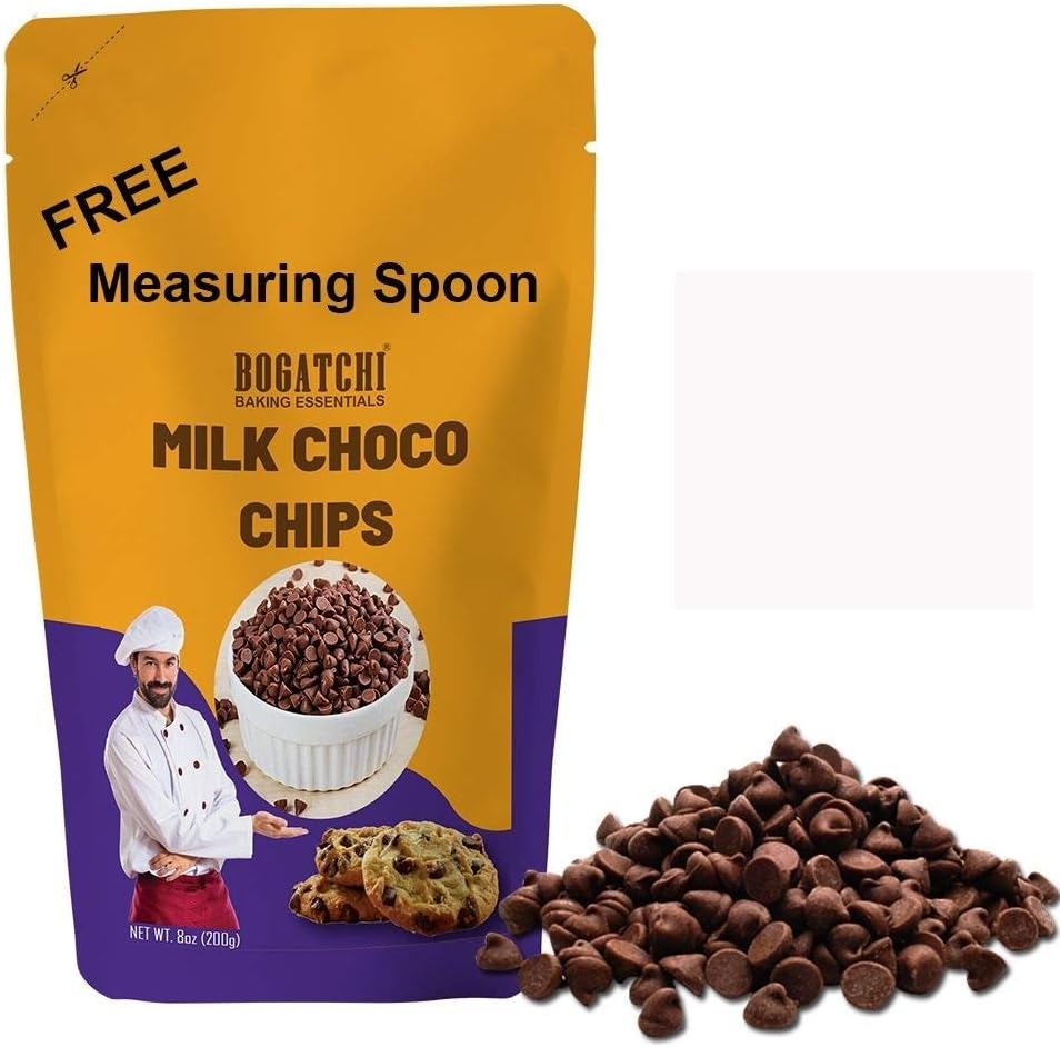 Milk Chocolate Chips for Baking & Decoration, Tasty Gluten-Free, 200g with Free Measuring Spoon