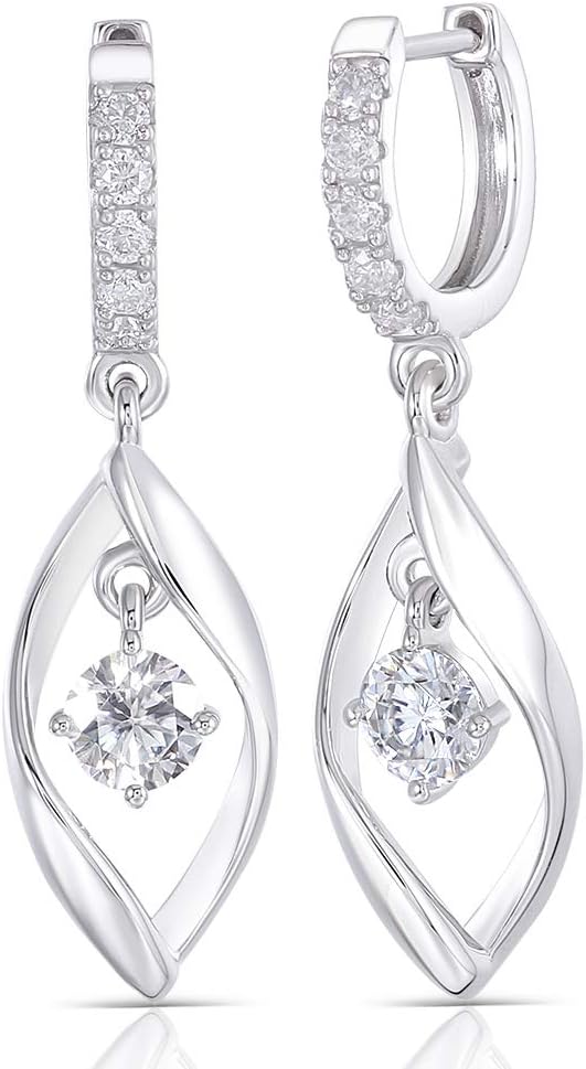 DovEggs Solid 10K White Gold Post Moissanite Hoop Earrings for Women 1ct 5mm F-G-H Color Round Lab Created Diamond Moissanite Sterling Silver Hypoallergenic Women`s Hoop Drop Earrings Ideal Gift