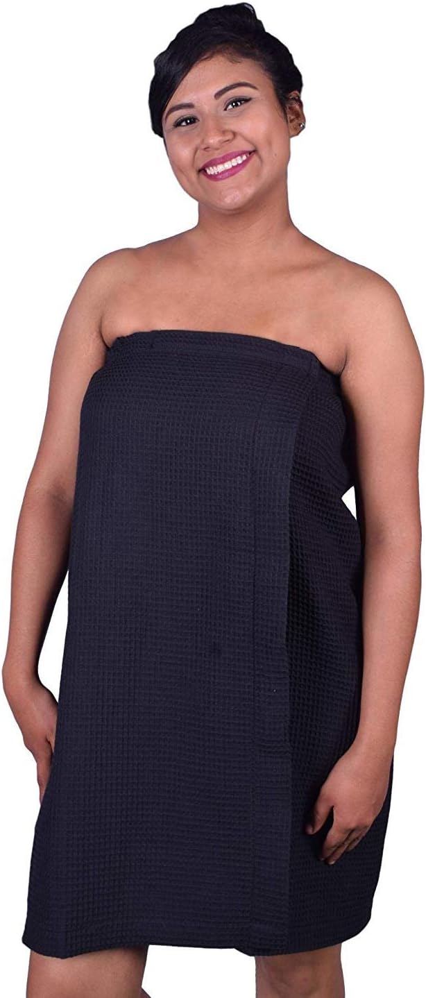 Luna Bianca Women's Waffle Weave 100% Turkish Cotton Spa Body Wrap Towel, Made in Turkey (Black)