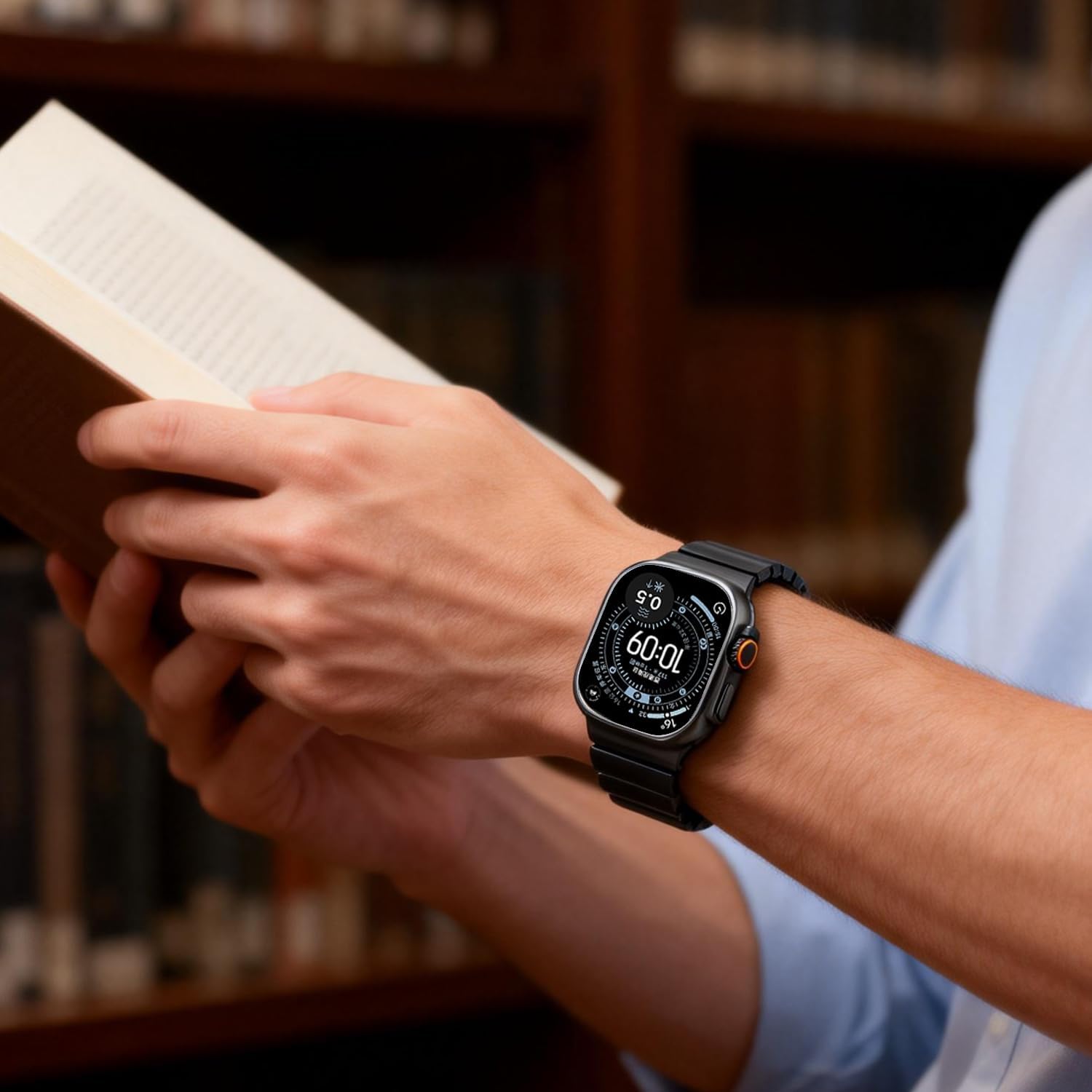 Titanium Silicone Dual-Layer Link Bands Compatible with Apple Watch Band Ultra 3/2/1 49mm 46mm 45mm 44mm 42mm, Men Women Magnetic Clasp Metal Bracelet for iWatch Series 11 10 9 8 7 6 5 4 SE