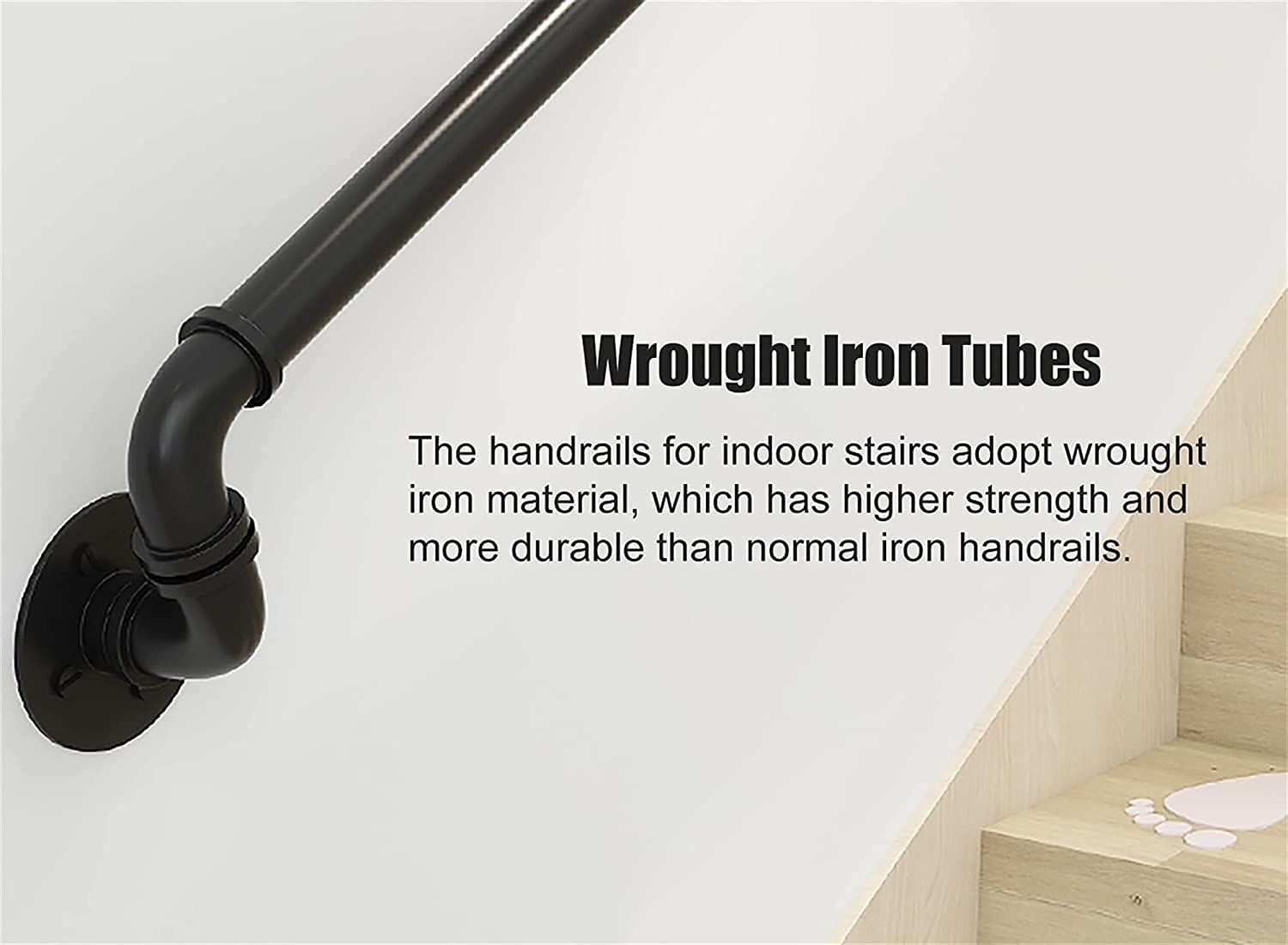 Leuningen for Indoor Trappen en Outdoor Steps - smeedijzertraliewerk Beugels for Trappen Exterior External Vangrail Hand Rail for gehandicapte ouderen - Black Metal Wall Mount, 30-300CM