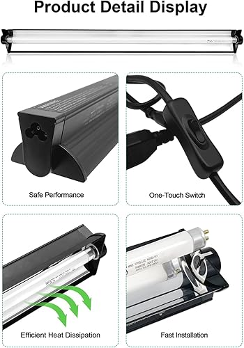 Miniatura 5 de 8W T5 HO UVB Kit de lámpara de reptil, luz de campana de terrario con tubo fluorescente de reptil Desert UVB 10.0