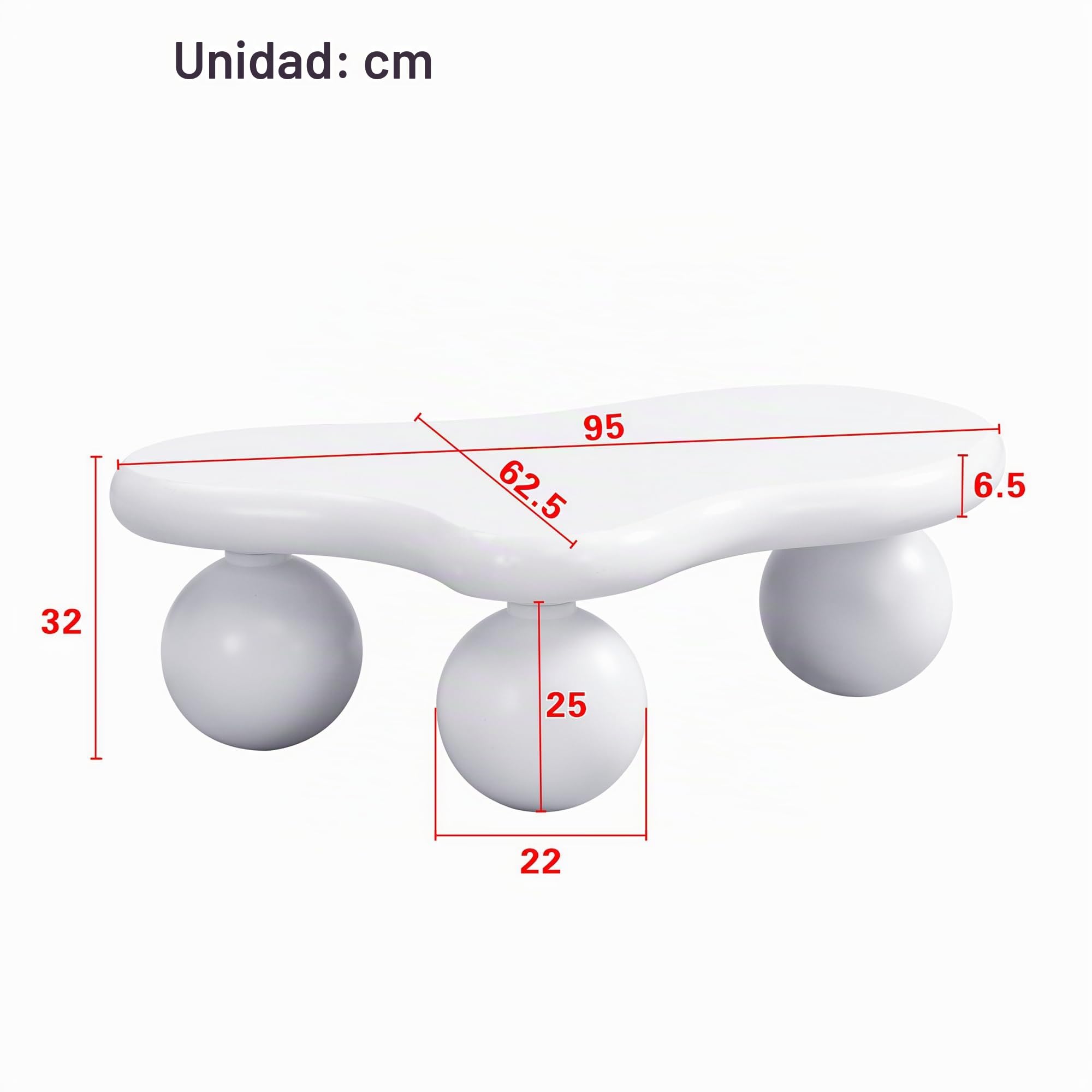 Mesa de café estilo nube con LED, 16 colores a elegir, diseño de nube, diseño de patas redondas, elegante para sala de estar moderna y habitación infantil (color blanco)