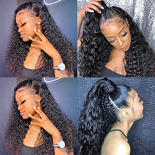 Deep Wave Lace Front Wigs Pre Plucked Natural with Baby Hair 13x4 Glueless Transparent Deep Wave Wig for Women Unprocessed Brazilian Virgin Human Hair Deep Curly Lace Front Wigs Natural Color 20 inch
