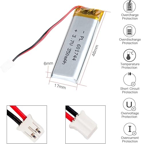 Miniatura 3 de 3.7V 350mAh Batería 601744 Li-ion Li-ion recargable Li-ion Li-Po Batería con 2P PH 0.079 in Pitch Connector