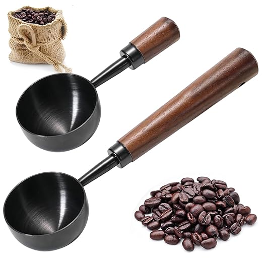 2 PCS Coffee Scoop Vintage Coffee Measuring Spoon Retro Stainless Steel Coffee Spoon Long Wooden Handle Coffee Scoop Kitchen Utensil for Scooping, Measuring & Serving Perfect for Coffee Tea, and More