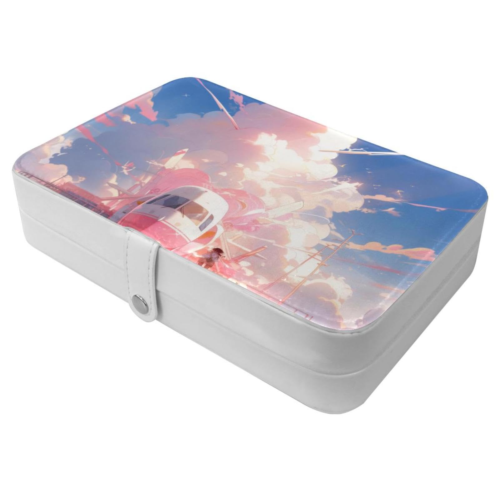 Boîte à bijoux femme rose motif avion pour voyage