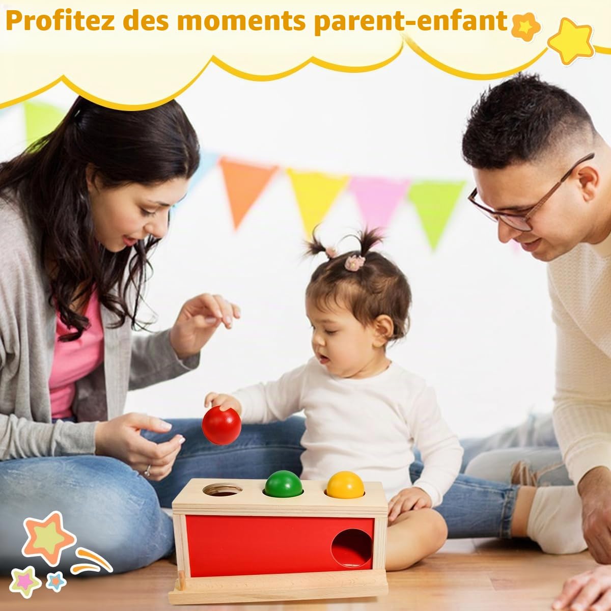 Jeux Montessori 2 Ans, Boite de Permanence Montessori Jouet de Chute de Balle Object Permanence Motricité Fine Jouet Bebe 2 Ans Jouets en Bois pour Fête Prénatale Cadeau d'anniversaire
