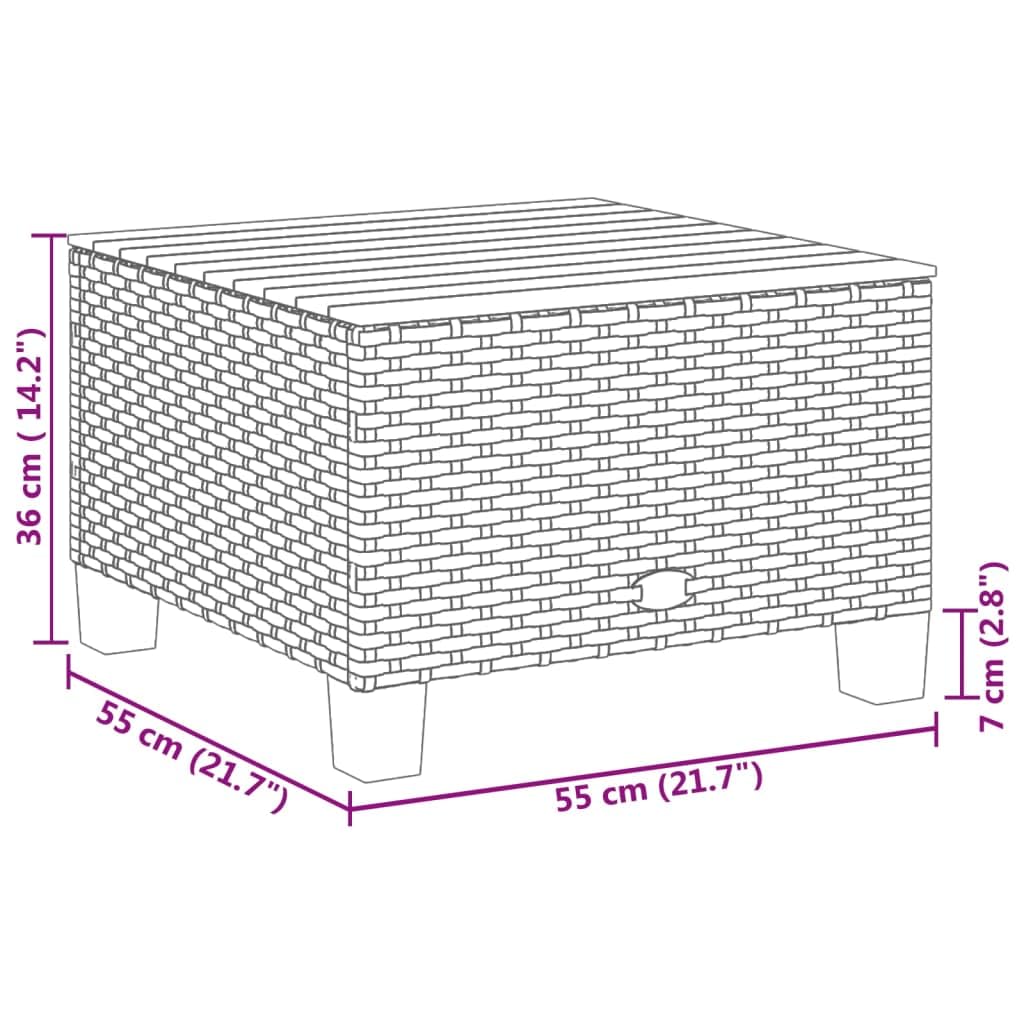 Tavolo da giardino beige, 55 x 55 x 36 cm, in polyrattan, legno di acacia, resistente alle intemperie, per giardino, balcone, terrazza, esterni, campeggio, picnic, salvaspazio, stabile e
