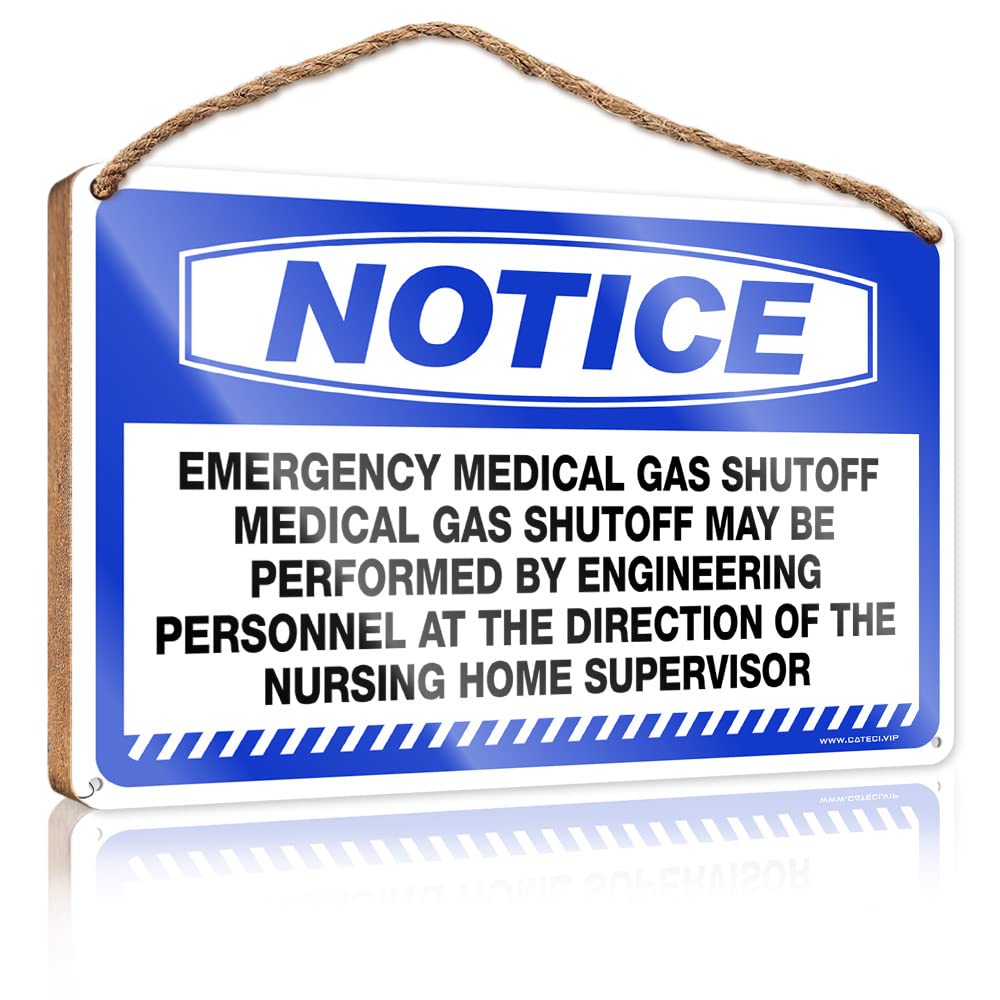 Mancave Signs And Decor Notice Emergency Medical Gas Shutoff Medical Gas Wooden Sign Wood Sign Plaque Bathroom Signs For Door(15X28CM)